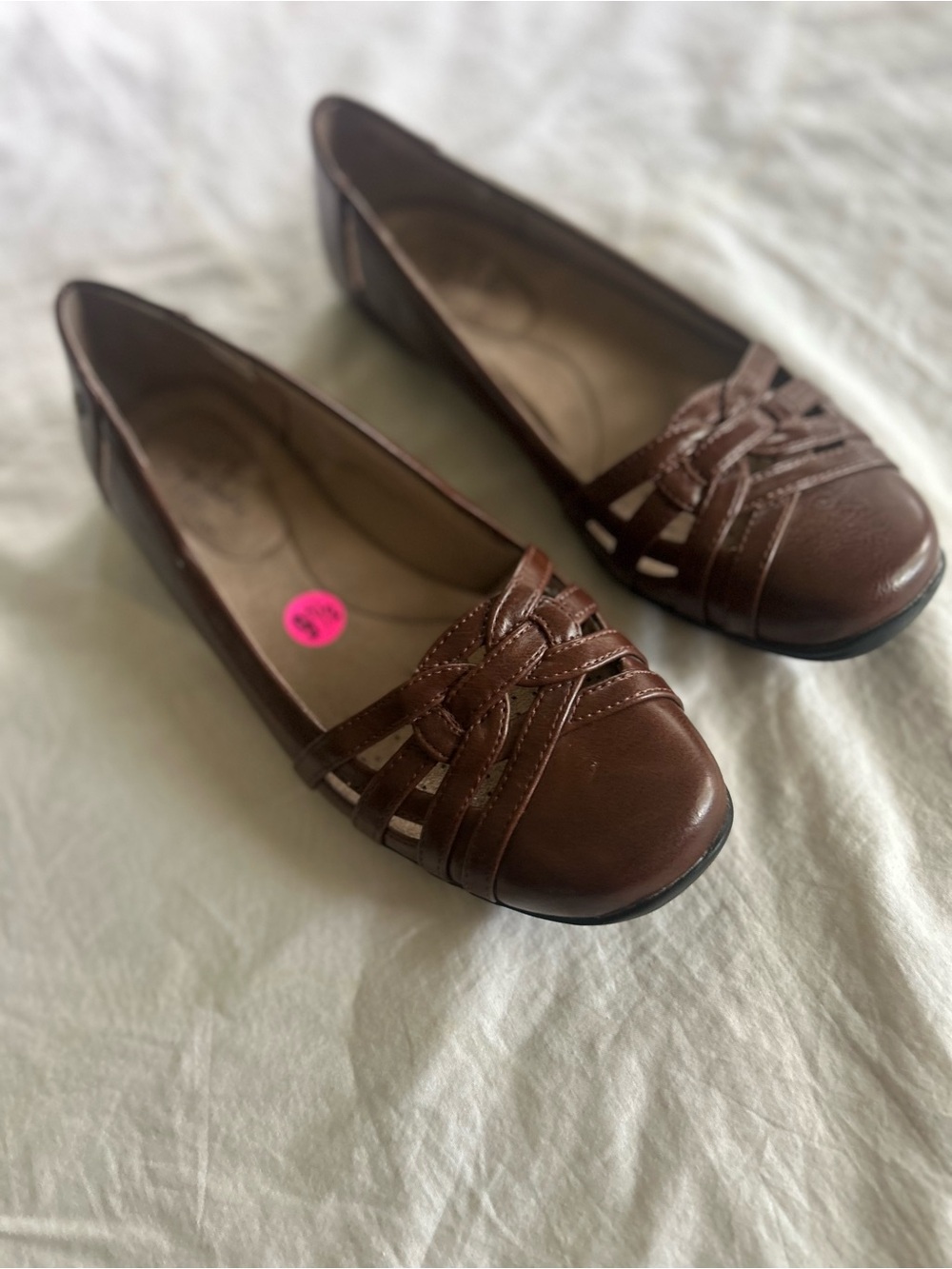 Life Stride Brown Braided Toe Slip-On Flats size 9.5.